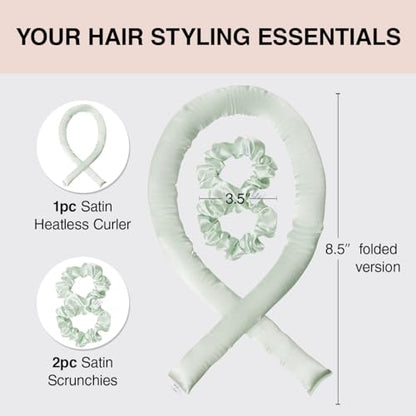 Divi x Kitsch Satin Heatless Hair Curler Set - Heatless Curls Overnight, Hair Rollers for Soft Curls & Frizz-Free Styling, No Heat Curlers To Sleep in, Curling Rod Headband for Overnight Curl- Sage