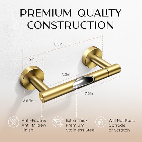 Day Moon™ Gold Toilet Paper Holder - Brushed Gold Toilet Paper Holder Wall Mount - Modern Toilet Paper Roll Holder - Gold Bathroom Toilet Paper Holder - Pivoting Toilet Paper Holder Gold