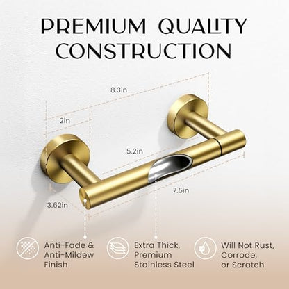 Day Moon™ Gold Toilet Paper Holder - Brushed Gold Toilet Paper Holder Wall Mount - Modern Toilet Paper Roll Holder - Gold Bathroom Toilet Paper Holder - Pivoting Toilet Paper Holder Gold