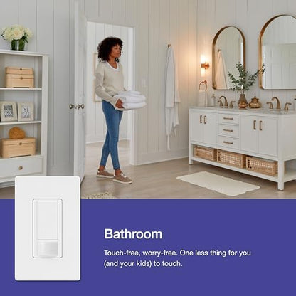 Lutron Maestro Motion Sensor Light Switch Indoor for Bathroom, Garage, Laundry Room, Any Bulbs, Occupancy Vacancy Sensor, Single-Pole, MS-OPS2-WH, White