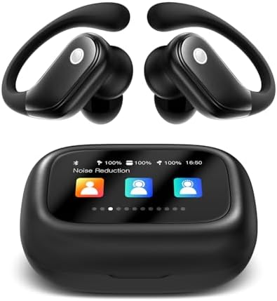 Wireless Earbuds, ENC Noise Cancelling Sport Ear Buds with Multifunctional Touch Screen, Bluetooth 5.4 Headphones, Bass Stereo Sound, 5 EQ Over The Ear Earbuds for Sports/Workout/Gym-Black