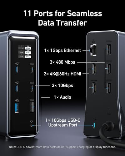 Anker Prime Docking Station, 14-Port with 160W Max Output, 10Gbps Fast Data Transfer, Real-Time Smart Interface, Audio and Ethernet Ports, Dual 4K Displays for Dell, HP, Lenovo and More