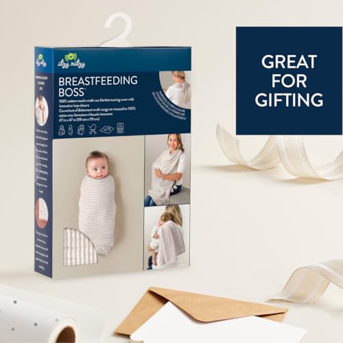 Itzy Ritzy Breastfeeding Boss Multi-Use Cover – A Nursing Cover, Swaddle, Car Seat Cover, Tummy Time Mat & Burp Cloth All in One – Made of Soft Muslin Fabric & Measures 47” x 47” (Taupe Stripe)