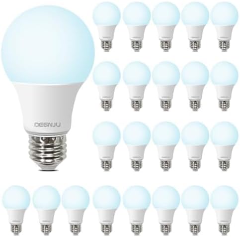 LED Light Bulbs Daylight 5000K, 60 Watt Equivalent LED Bulbs, A19 Standard Bulbs, 800 LM, 15000 Hours, E26 Base, Non-Dimmable, 8W LED Bulbs for Bedroom Living Room 24 Pack