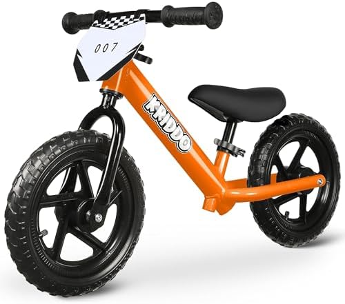 KRIDDO Toddler Balance Bike 2 Year Old, Age 18 Months to 5 Years Old, 12 Inch Push Bicycle with Customize Plate (3 Sets of Stickers Included), Gift Bike for 2-3 Boys Girls, Orange