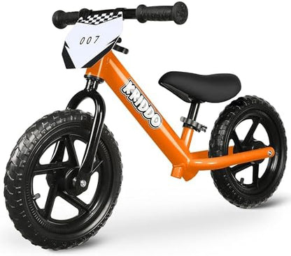 KRIDDO Toddler Balance Bike 2 Year Old, Age 18 Months to 5 Years Old, 12 Inch Push Bicycle with Customize Plate (3 Sets of Stickers Included), Gift Bike for 2-3 Boys Girls, Orange