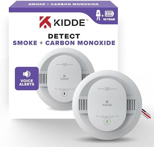 Kidde Hardwired Smoke & Carbon Monoxide Detector, 10-Year Battery Backup, Voice Alerts, Interconnectable LED Warning Light Indicators