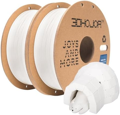 Matte PLA Filament 1.75mm, Upgrade Matte 3D Printer PLA Filament, 1KG*2 Bundle Cardboard Spool 3D Printing Filament for 3D Printers(Matte White 2Pack)