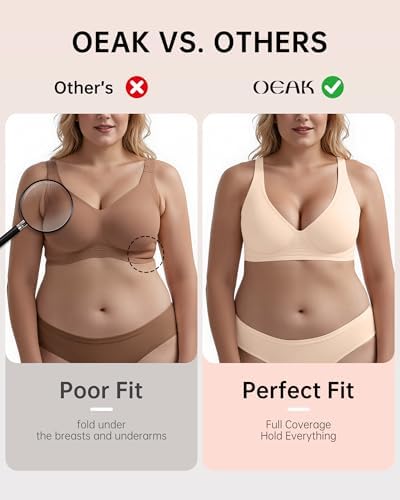 OEAK Womens Deep V Bras Wireless Comfortable Bra Supportive No Underwire Bras Tshirt Push Up Bralettes Plunge Seamless Bra
