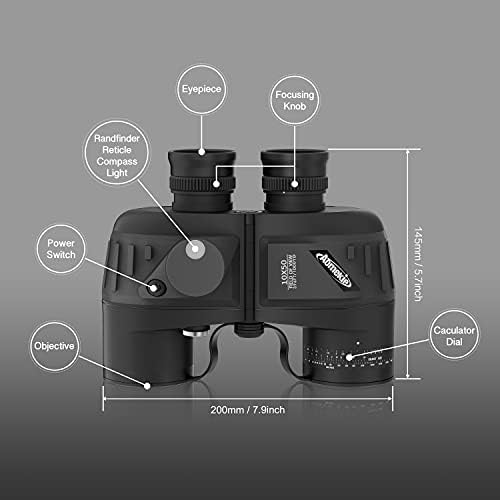 Aomekie 10x50 Binoculars for Adults Marine Military Binoculars Waterproof with Rangefinder Compass BAK4 Prism FMC Lens for Birdwatching Hunting Boating (10X50 Black)