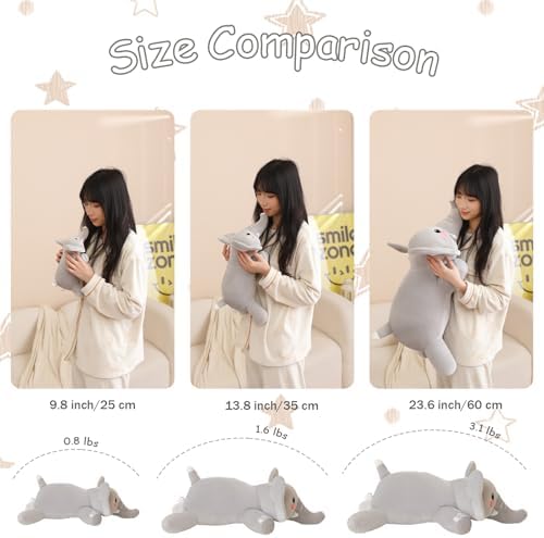 SQEQE Weighted Elephant Plush, Weighted Elephant Stuffed Animal, Cute Plushies Soft Pillow Toy Gift for Kids Adults 23.6 Inch, 3.1 Lbs