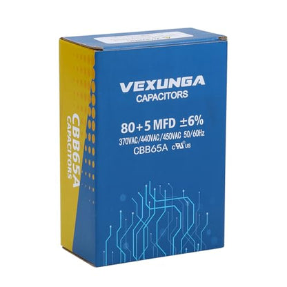 80/5 uF 80+5 MFD 370V 440V 450V Oval Dual Run Start AC Capacitor 80 5 uF 370 440 450 Volt VAC CBB65 Air Conditioner Capacitors for AC Unit Fan Motor Start or Condenser Straight Cool