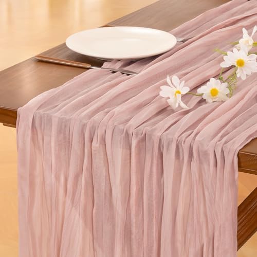 Socomi 3pcs Pink Cheesecloth Table Runner Summer Boho Rustic Gauze Dusty Pink Farmhouse 120 inch 10FT Cheese Cloth Runner for Wedding Party Baby Shower Birthday Home Decor Holiday Decorations
