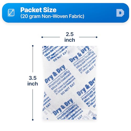 Dry & Dry 20 Gram [200 Packets] Silica Gel Packets Desiccants, Silica Packets - Rechargeable Silica Gel Packs, Silica Gel Packets, Desiccants Packets, Silica Gel