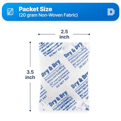 Dry & Dry 20 Gram [200 Packets] Silica Gel Packets Desiccants, Silica Packets - Rechargeable Silica Gel Packs, Silica Gel Packets, Desiccants Packets, Silica Gel
