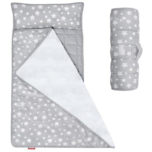 Moonsea Toddler Nap Mat with Fleece Minky Blanket, Lightweight, Soft Perfect for Kids Preschool, Daycare, Travel Sleeping Bag Boys and Girls, 21" x 50" Fit Standard Cot