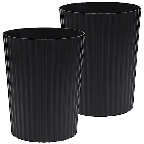 JiatuA Small Trash Can Plastic Wastebasket Round Garbage Container Bin for Bathroom, Kitchen, Bedroom, Home Office, College Dorm, Black 2 Pack