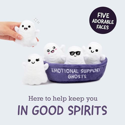 WHAT DO YOU MEME? Emotional Support Ghosts by Relatable, Cuddly Stuffed Animals, Plushies, and Cute Stuff, Great Gift Ideas for Loved Ones of All Ages, Includes 5 Plushies with Carrying Basket