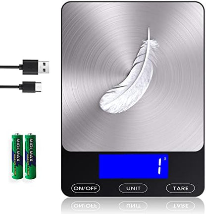 Food Scale -33lb Digital Kitchen Scale for Food Ounces Grams Rechargeable 304 Stainless Steel,Batteries and Type-C Charging | Perfect for Meal Prep, Cooking, and Baking, Black