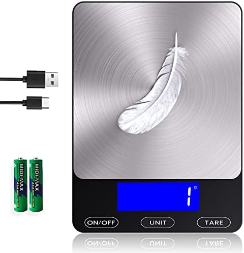 Food Scale -33lb Digital Kitchen Scale for Food Ounces Grams Rechargeable 304 Stainless Steel,Batteries and Type-C Charging | Perfect for Meal Prep, Cooking, and Baking, Black