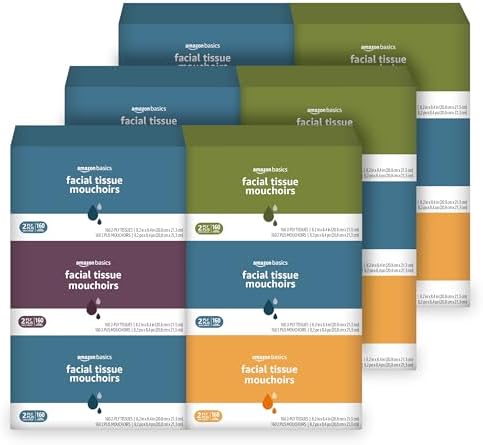 Amazon Basics Facial Tissue, 2-Ply, 2880 Count (18 Packs of 160), (Packaging May Vary)