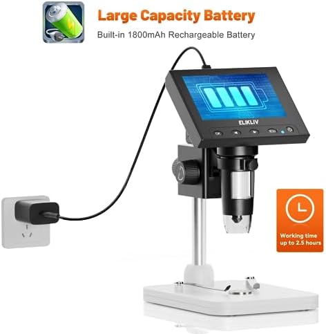Elikliv Microscope, LCD Digital Coin Microscope 1000x, Coin Magnifier with 8 Adjustable LED Lights, PC View Compatible with Windows/MacBook, EDM4, 4.3-Inch