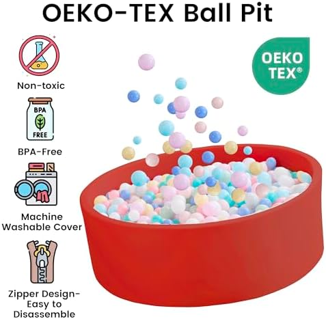 Ball Pit for Toddlers 47.24''x15.75'' Baby Ball Pits Soft Memory Foam Ball Pools Round Lagre Kids Ball Pits Kids Play Ball Pool Ideal Gift for Children (Red, NO Balls)