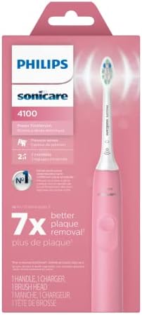 Philips Sonicare 4100 Rechargeable Electric Toothbrush, with Pressure Sensor, 2 Intensity Settings, SmarTimer and QuadPacer, 14-Day Battery Life, Deep Pink, Model HX3681/26
