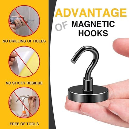 DIYMAG Black Magnetic Hooks, 118 LB Heavy Duty Strong Magnets with Hooks, Strong Rare Earth Neodymium Magnet Magnetic Hooks for Cruise Cabins Cruise Ship Essentials 8 Packs