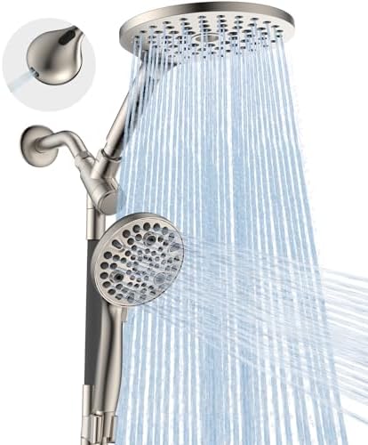 Dual Handheld Shower Head Combo, 2-in-1 Rain Shower Heads System 8 Inch Rainfall Shower Head and 10 Modes High Pressure Hand Held Showerhead with Built-in Power Wash