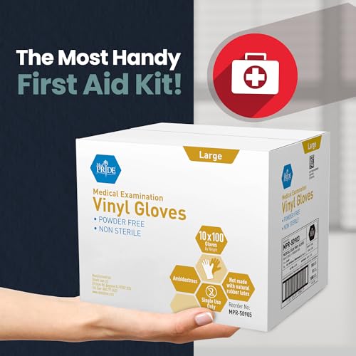 MED PRIDE Medpride Medical Vinyl Examination Gloves | Latex and Powder Free | Disposable, Ultra-Strong, Clear (1000, Large (Pack of 1000))
