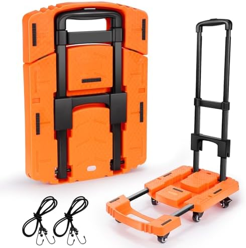 Folding Hand Truck500lbs, Portable Heavy Duty Dolly Cart, 6 Wheels Collapsible Luggage Cart with 2 Elastic Ropes - Compact Trolley Cart for Easy Moving - Ideal Hand Cart for Travel and More