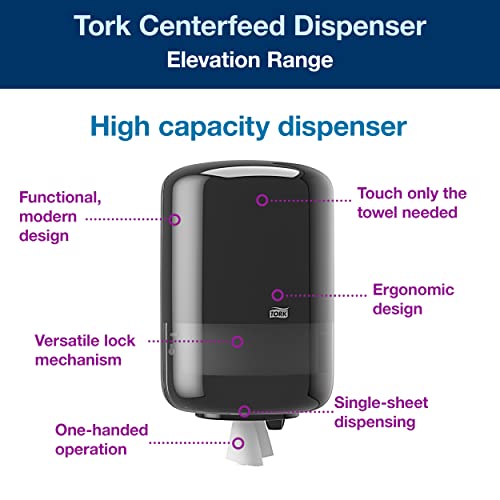 Tork Industrial Centrefeed Dispenser Black - M2 + Refill - Centerfeed Paper Wiper White, 6 x 600 Sheets