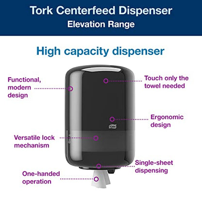 Tork Industrial Centrefeed Dispenser Black - M2 + Refill - Paper Wiper White, 6 x 1000 Sheets