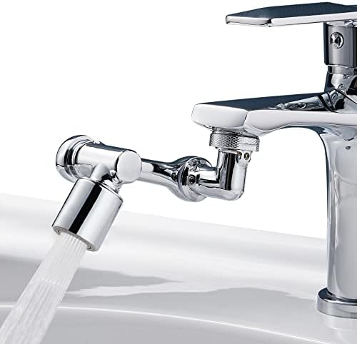1080°Swivel Faucet Extender, Sink Water Faucet Aerator Extension in Brass, Swivel Robotic Arm Bathroom Faucet Extender, Kitchen Rotating Extension Filter with 2 Mode Splash