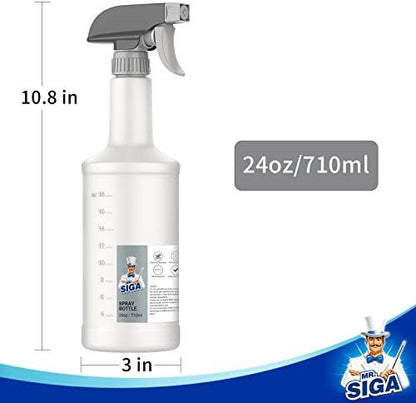 MR.SIGA 24 oz Empty Plastic Spray Bottles for Cleaning Solutions, Heavy Duty Household Reusable Spray Bottles with Measurements and Adjustable Leak Proof Nozzle, 3 Pack
