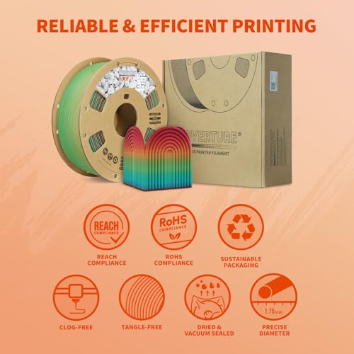 OVERTURE Rock PLA Filament 1.75mm, Marble PLA 3D Printer Filament 1kg Spool (2.2lbs), Dimensional Accuracy +/- 0.02 mm, Fit Most FDM Printer (Rock Rainbow)