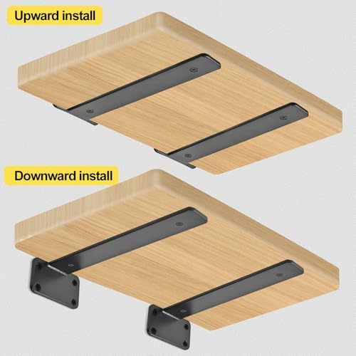 12 Pack - 10 inch Black Hidden L Shelf Bracket (1/5 Inch Thicked) Iron Floating Shelf Brackets Rustic Industrial Metal Brackets for Shelf Support