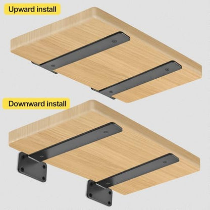 12 Pack - 10 inch Black Hidden L Shelf Bracket (1/5 Inch Thicked) Iron Floating Shelf Brackets Rustic Industrial Metal Brackets for Shelf Support