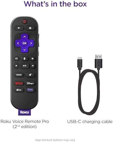 Roku Voice Remote Pro (2nd Ed.) | Rechargeable TV Remote Control with Hands-free Voice Controls, Backlit Buttons, & Lost Remote Finder - Replacement Remote Compatible with All Roku TV, Players & Audio
