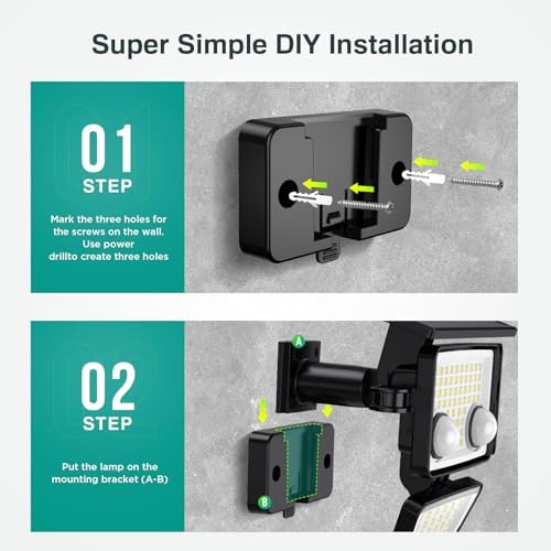 Solar Outdoor Lights - 3000LM 188 LED Motion Sensor Outdoor Lights, 4 Heads Security Light,IP65 Waterproof, Easy Install,270°Wide Angle Flood Wall Light with 3 Modes for Backyard Yard (2 Pack)