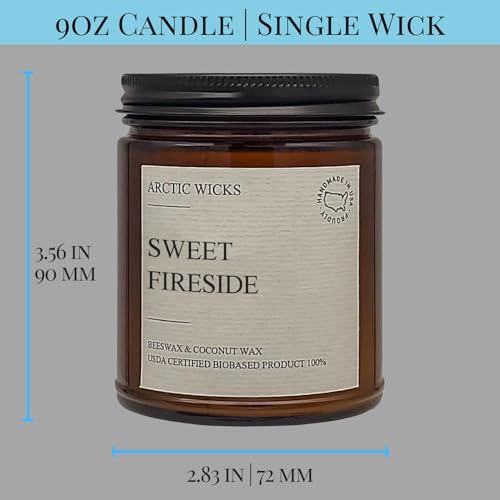 Scented Coconut Beeswax Candles | Coconut Beeswax Non Toxic Candle 9oz Amber | Farmhouse Candles Non-Toxic Clean Burn 100% USDA Certified Biobased (Sweet Fireside)