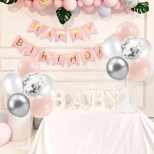 Pink and Silver Balloon Stand Centerpiece Table Decorations for Baby Shower Wedding Engagement Bridal Shower Anniversary Mother's Day Birthday Party Decorations(Pink silver set4)