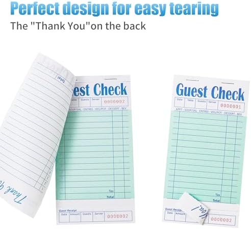48 Pack Green Guest Checks Books for Servers Server Note Pads, Waiter Checkbook, Waitress Notepad for Restaurants, Paper Checks 50 Sheets/Pack, 2400 Total Tickets