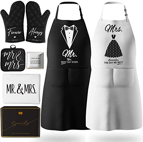 Mr & Mrs Aprons for Couple Gift-Anniversary,Bridal Shower,Wedding,Engagement,Christmas Gifts for Couple,Kitchen Gift Set