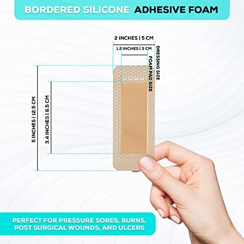 MedVanceTM Silicone - Bordered Silicone Adhesive Foam Dressing, 2"x5" (1.2"x3.4" pad) Box of 10 dressings