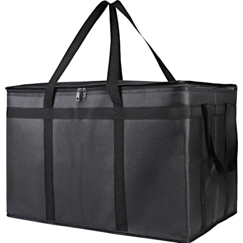 Bodaon Insulated Food Delivery Bag, XXXL Pizza Delivery Bags for Hot and Cold Food, Commercial, Large Capacity Reusable Warming Bag, Catering Cooler Bag for Doordash, Warmers for Parties (Black, 1Pk)