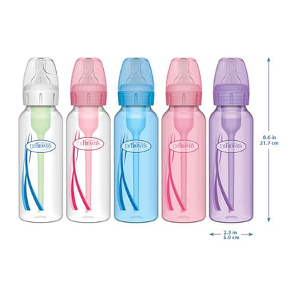 Dr. Brown's Natural Flow Anti-Colic Options+ Narrow Baby Bottle, 8 oz/250 mL, with Level 1 Slow Flow Nipples, 0m+, 4 Pack
