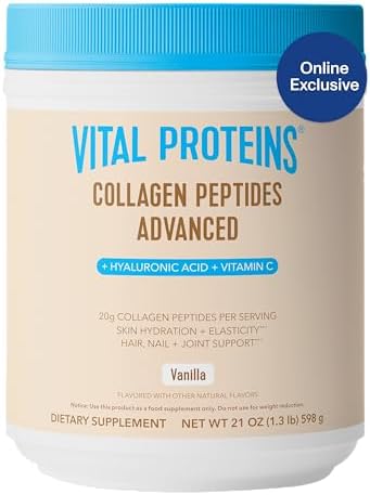 Vital Proteins Collagen Peptides Advanced, Hydrolyzed Peptides with Hyaluronic Acid and Vitamin C - Vanilla Flavor Powder, 21oz
