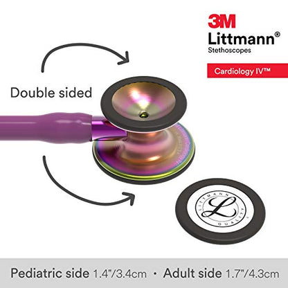 3M Littmann Cardiology IV Diagnostic Stethoscope, 6205, More Than 2X as Loud, Weighs Less, Stainless Steel Rainbow-Finish Chestpiece, 27" Plum Tube, Violet Stem, and Black Headset